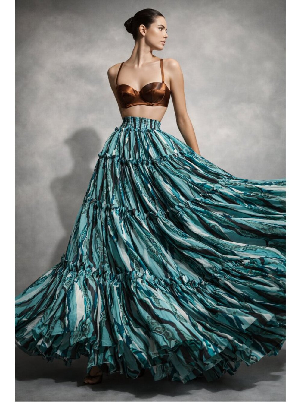 Roberto Cavalli Tiered Shirred Snake-Print Cotton Broadcloth Maxi Skirt